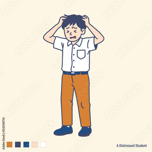 Stressed Student Holding Head in Frustration