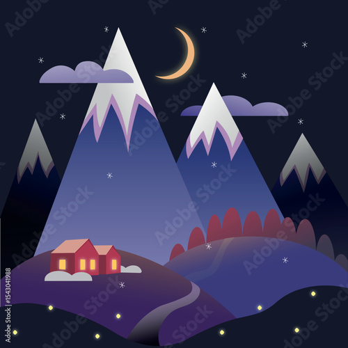 illustrated background mountains night blue nature abstract cartoon