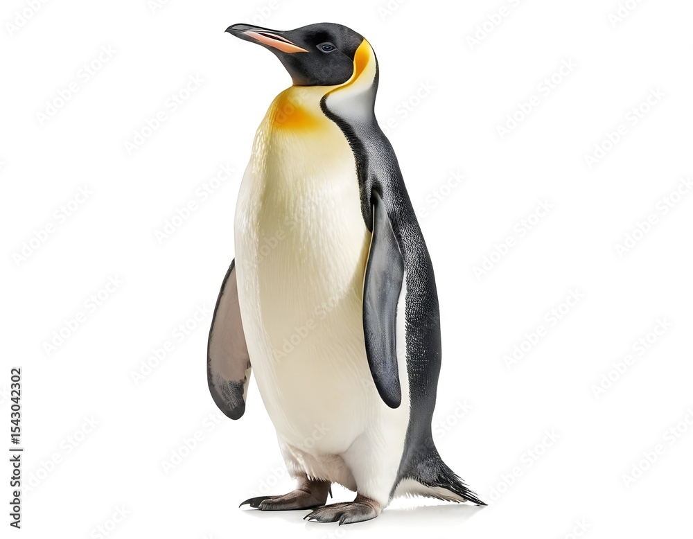 Fototapeta premium Emperor Penguin Full Body Portrait, Realistic Studio Shot on White. for wildlife education, nature magazines, posters