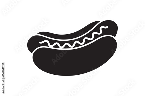 Classic Hot Dog Silhouette Vector with Mustard Drizzle for Fast Food Themes