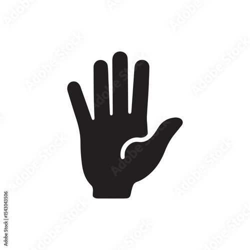 Open Palm Hand Icon Vector in Black for Stop, Hello, and High-Five Gestures