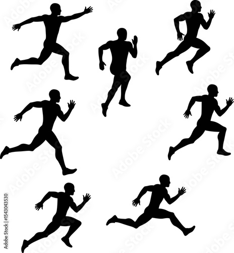 Dynamic Runner Silhouettes: Athletic Sprint & Motion Vectors

