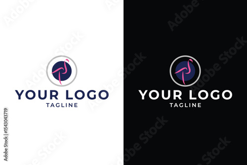 Modern Flamingo Logo Template in White and Black