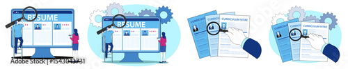 Resume and CV screening for recruitment and hiring process vector illustration.