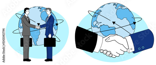 Global Business Partnership and International Cooperation Illustration.
