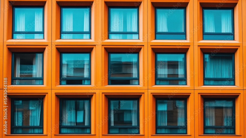 Fototapeta premium Orange building facade with many windows