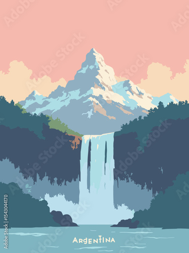 Argentina - Iguazu Falls, Patagonia Peaks, Buenos Aires Obelisco in waterfall blue, peak grey, obelisk cream, and sky pink