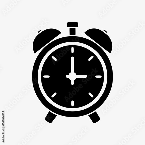 Black Vintage Alarm Clock Icon Isolated on White Background – Retro Wake-Up Clock Illustration

