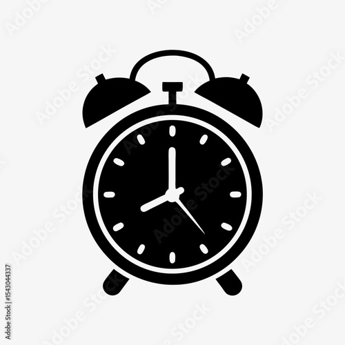 Black Vintage Alarm Clock Icon Isolated on White Background – Retro Wake-Up Clock Illustration
