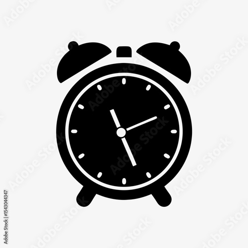 Black Vintage Alarm Clock Icon Isolated on White Background – Retro Wake-Up Clock Illustration
