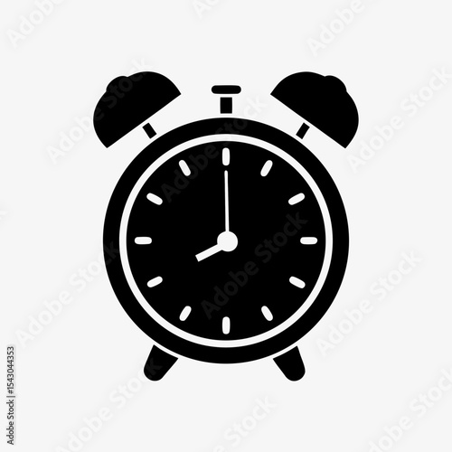 Black Vintage Alarm Clock Icon Isolated on White Background – Retro Wake-Up Clock Illustration
