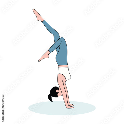 Woman Performing Handstand Yoga Pose - Flat Style Illustration