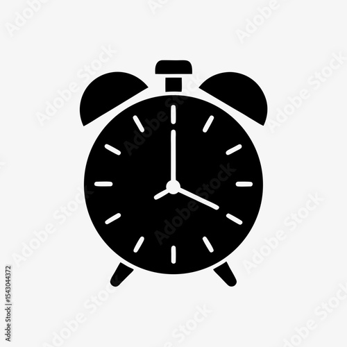 Black Vintage Alarm Clock Icon Isolated on White Background – Retro Wake-Up Clock Illustration
