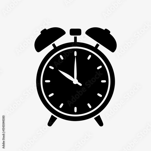 Black Vintage Alarm Clock Icon Isolated on White Background – Retro Wake-Up Clock Illustration
