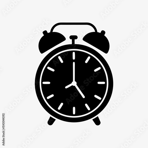 Black Vintage Alarm Clock Icon Isolated on White Background – Retro Wake-Up Clock Illustration

