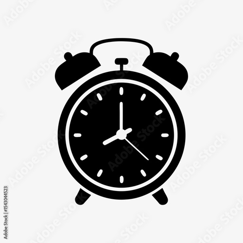 Black Vintage Alarm Clock Icon Isolated on White Background – Retro Wake-Up Clock Illustration
