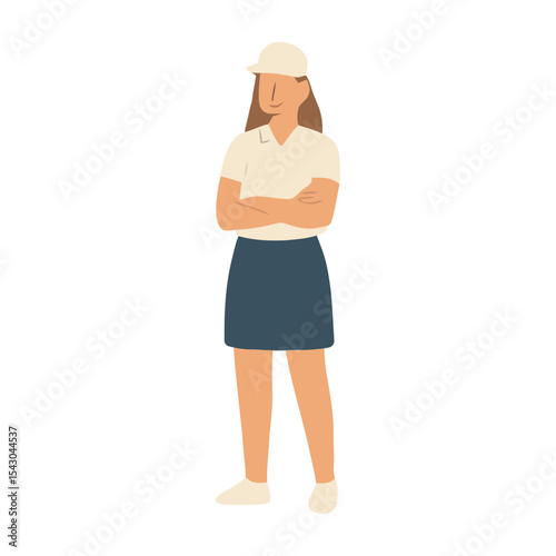 Confident Female Golfer Standing – Flat Style Vector Woman