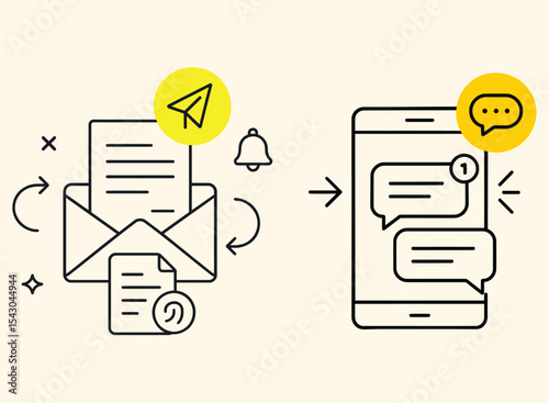 Messaging and Email Notification Icon Set Line Art Vector for Mobile Chat and Email Alerts
