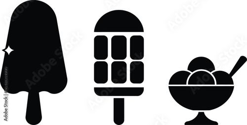 Black and White Ice Cream Icons Sundaes Cones and Popsicle Treats