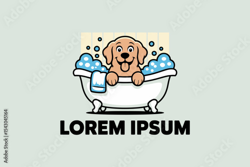 Dog in Bathtub with Towel