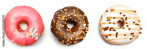 Sweet Trio: A mouthwatering image of three diverse, delectable doughnuts, each a unique swirl of flavors and textures to tantalize the senses.