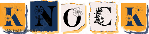 KNOCK Floral Typography of a Concept Word � Elegant Torn Paper Letter Design