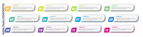 Bullet points numbers from 1 to 12 list markers vector set trendy style colorful trendy typography vector