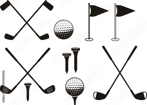 Golf Equipment Silhouettes: Sport, Course & Game Icons