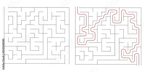 Find right way puzzle game with the solution. education logic game for kids. labyrinth maze game. simple logic game. puzzle for children