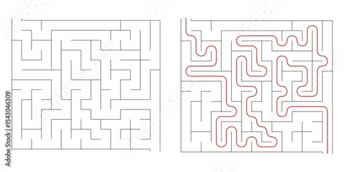 Find right way puzzle game with the solution. education logic game for kids. labyrinth maze game. simple logic game. puzzle for children
