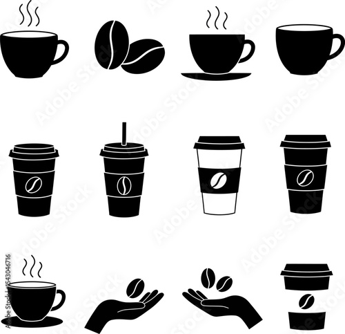 Coffee Icons: Cup, Bean & Beverage Silhouettes