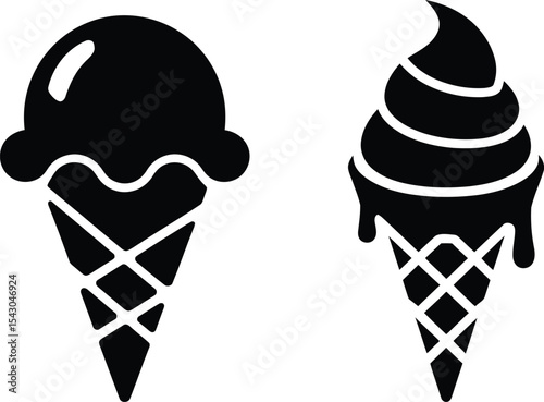 Collection of Black and White Ice Cream and Popsicle Icons on White Background