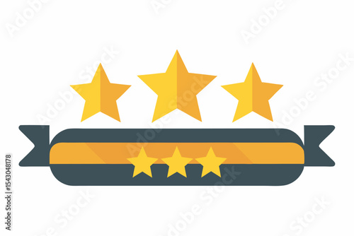 A flat vector illustration of five business people holding large golden stars, symbolizing teamwork, customer satisfaction, five-star ratings, and positive reviews.