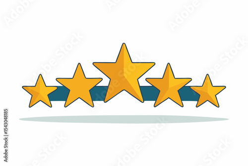 A flat vector illustration of five business people holding large golden stars, symbolizing teamwork, customer satisfaction, five-star ratings, and positive reviews.