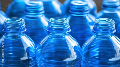 Refreshing Hydration with Recyclable Blue Plastic Bottles for Safe Drinking Water in Summer.