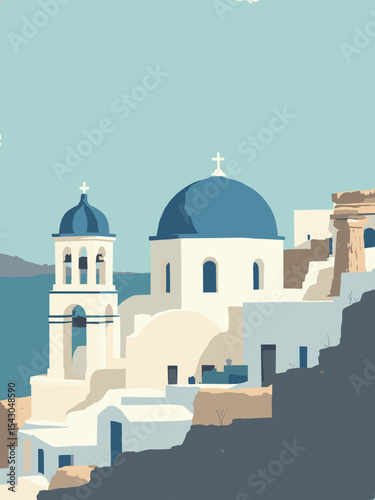 Greece - Parthenon, Santorini Blue Domes, Delphi Ruins in dome blue, marble white, ruin taupe, and Aegean teal