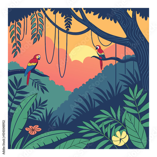 Abstract floral vector background with tropical plants and nature elements design photo