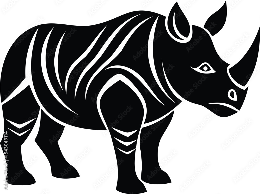 Fototapeta premium Stylized Black and White Vector Illustration of a Rhinoceros with Striped Pattern