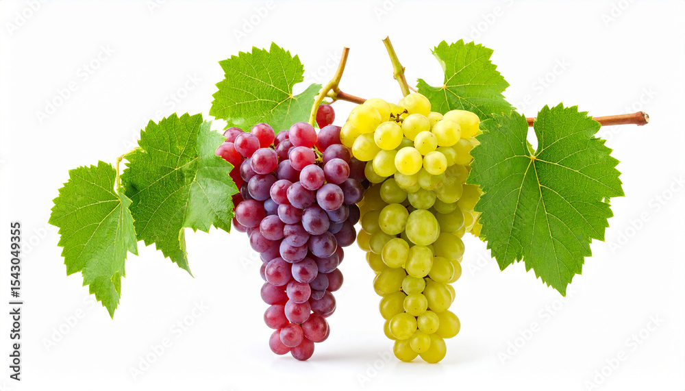 Fototapeta premium Red and Green Grapes on a Vine on White Background: Perfect for Adobe Stock Contributor