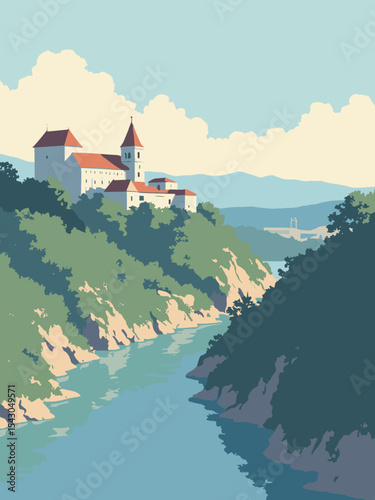 Serbia - Belgrade Fortress, Church of Saint Sava, Iron Gate Gorge in fortress stone, church white, gorge grey, and Danube blue