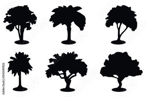  trees silhouettes in various deciduous.