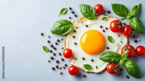 Fried egg with cherry tomatoes and basil