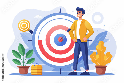 A flat vector illustration of five business people holding large golden stars, symbolizing teamwork, customer satisfaction, five-star ratings, and positive reviews.