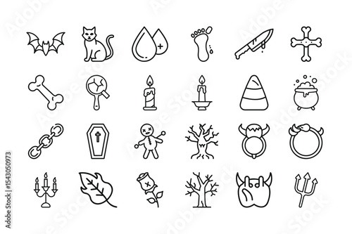 Halloween Icon Set Line Art Style