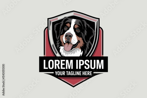 Bernese Mountain Dog in a Shield Logo