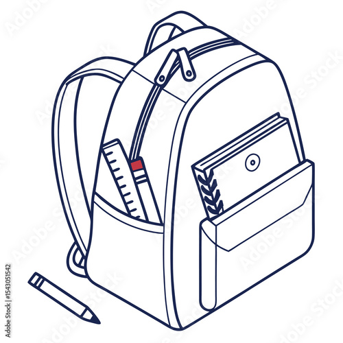 Minimalist modern school backpack design pencil and notebook illustration