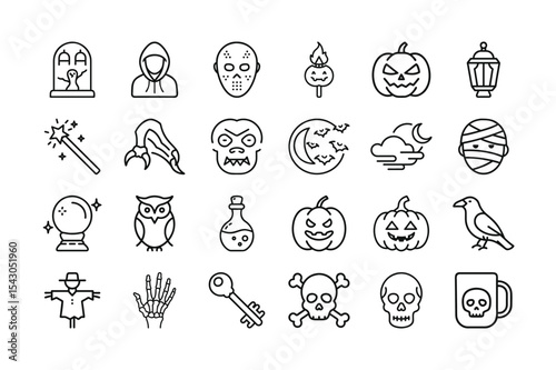 Halloween Icons Set Line Style Vector Illustration