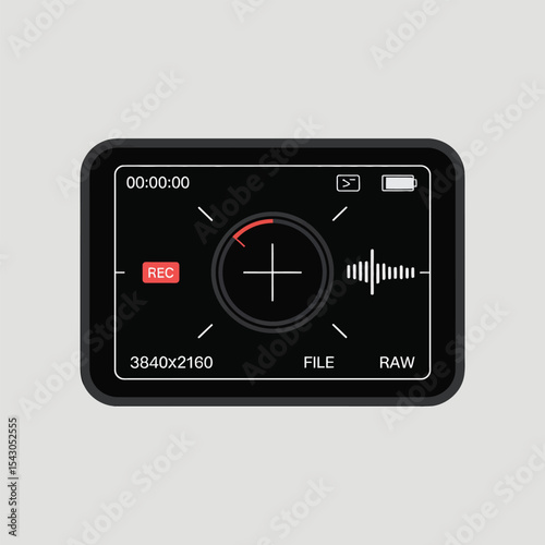 Black Recording Screen Displaying Timecode Audio Levels and Resolution 000000
