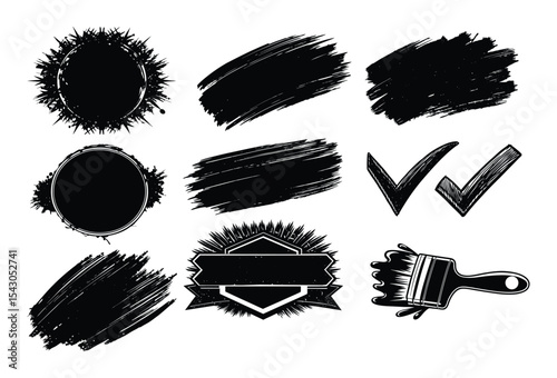 Big bundle of watercolor black brushstrokes, spots and streaks. Isolated on white background. High quality.