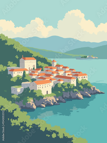 Croatia - Dubrovnik Walls, Plitvice Lakes, Diocletian’s Palace in wall beige, lake turquoise, palace stone, and forest green